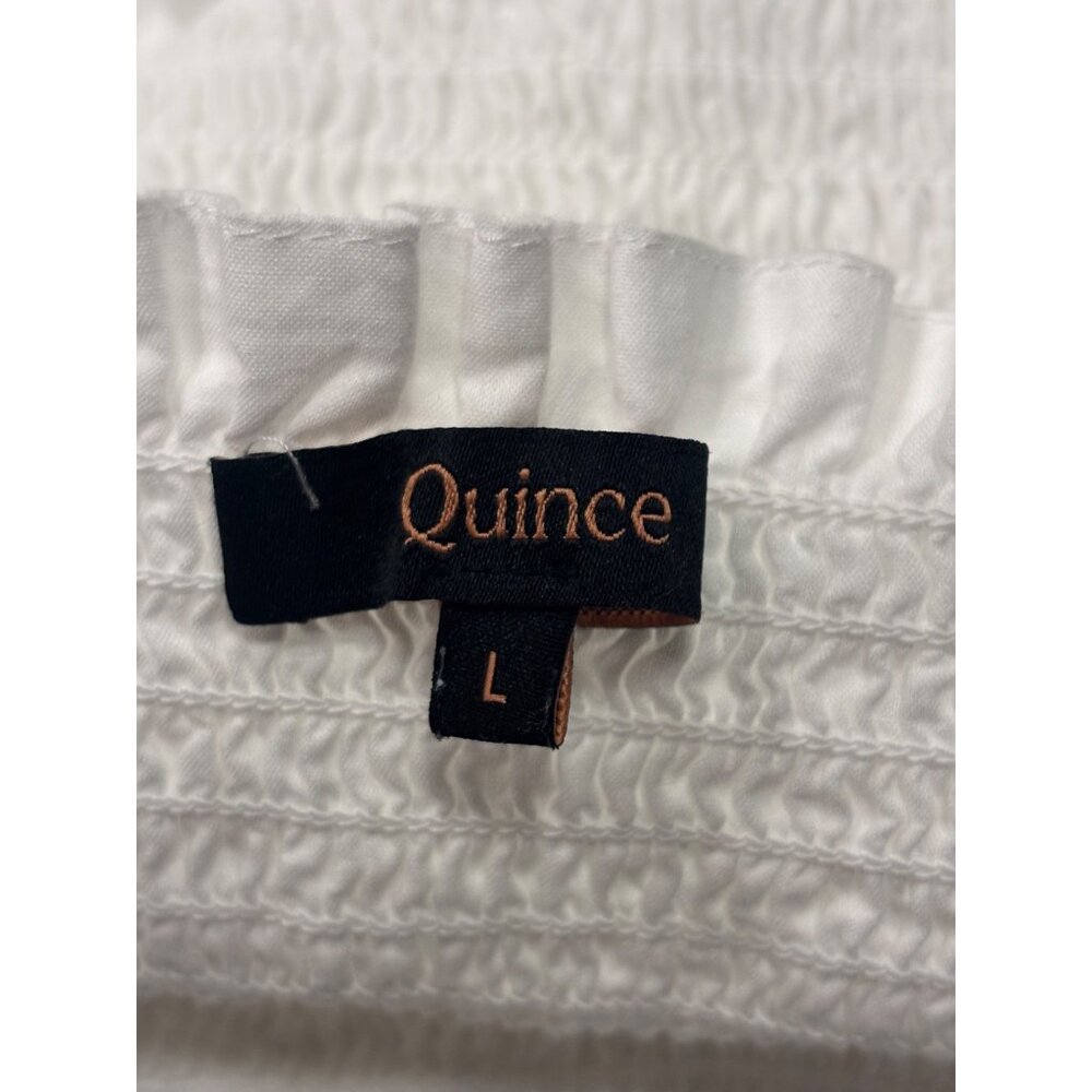Quince Organic Cotton Eyelet Smocked Midi Dress White Cottagecore Summer L - Picture 4 of 7